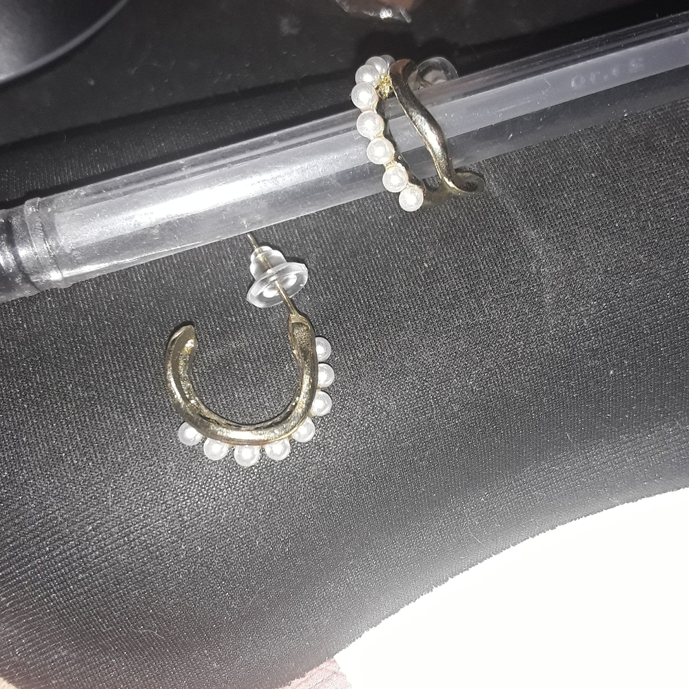 Gold and Pearl Hoop Earrings 925 NIP
